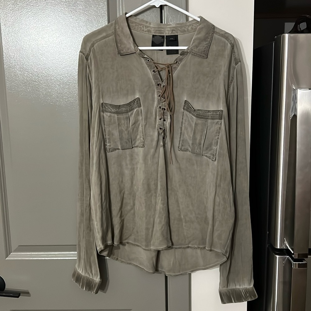 Harley Davidson Cleavage Tie Up Size 2XL Army Green Blouse - Rayon